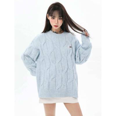 女蓝色麻花针内毛衣季软穿搭糯64151冬01慵6懒64151061加厚正肩搭