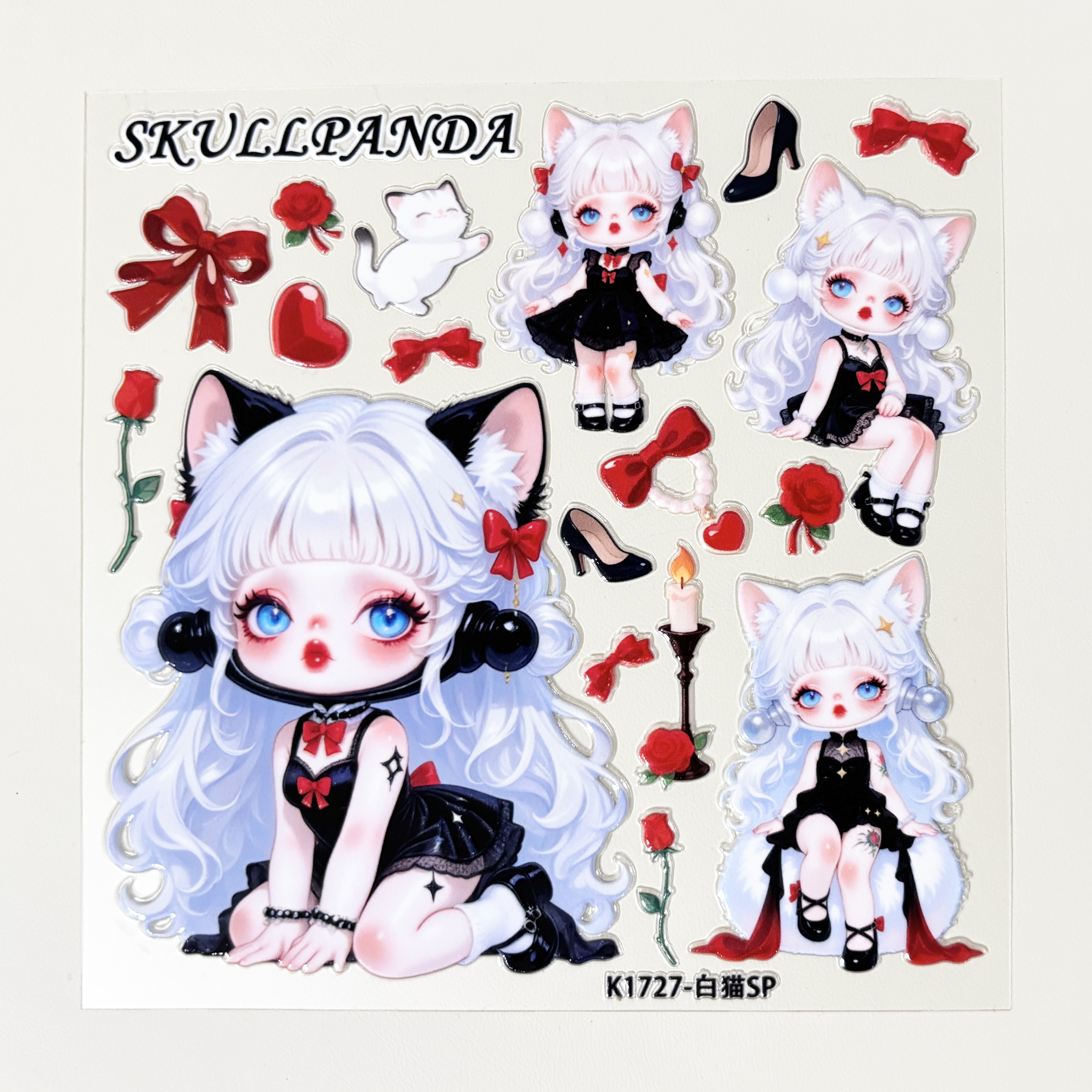 Du家定制DIY手工白猫SP大卡5D浮雕果冻立体贴纸装饰背卡