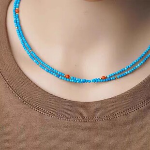 绿松石项链女夏小众设计感超仙双层锁骨链甜美轻奢个性小米珠项链