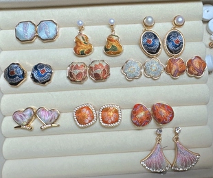 宋锦手工耳坠国风配饰新中式 耳坠耳钉925银针 淡水珍珠