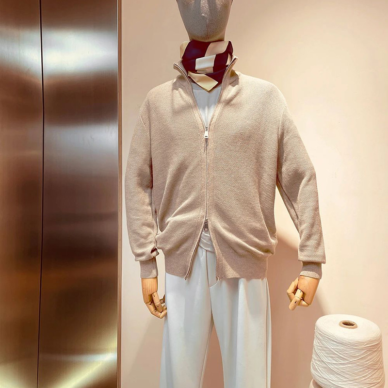 双开拉链羊毛针织衫外套