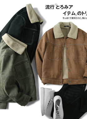 王簰“麂皮绒”！轻工装复古！外贸男装秋冬加绒加厚保暖夹克外套