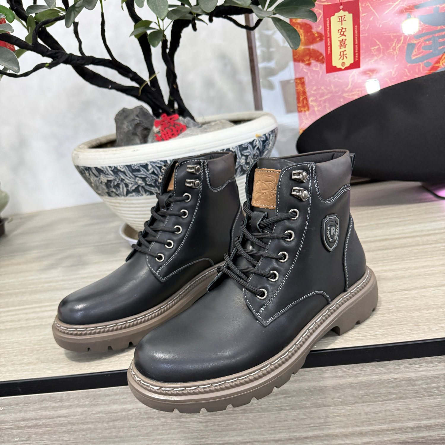 男英伦复古机车真皮工装靴