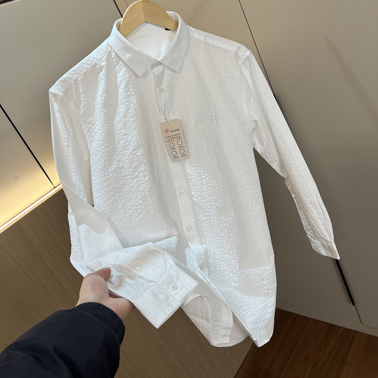 叠穿神衣！全棉泡泡纱面料！春季男士外贸商务休闲长袖衬衫衬衣潮