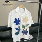 衬衫 柜399 潮 夏季 舒适宽松饰古巴领休闲短袖 撞色补丁 外贸男装