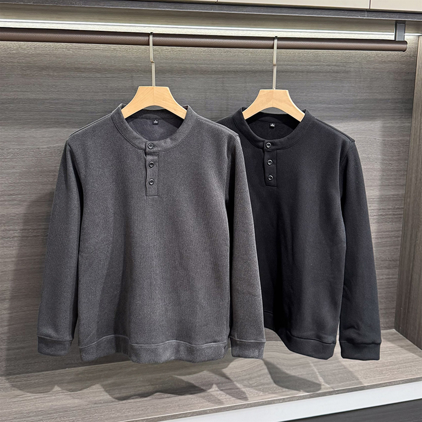 轻奢品质！绵羊毛混纺！外贸男装秋冬加绒保暖亨利领百搭休闲卫衣