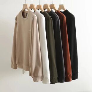 280克德绒面料!字母刺绣!秋冬男士外贸柔软细腻圆领打底衫T恤潮