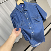 双口袋设计 水洗天丝 夏季 男士 特价 外贸舒适百搭牛仔衬衫 清