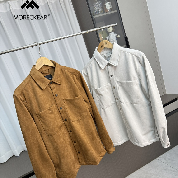 巴西单！弹力麂皮绒！外贸男装秋季透气复古轻工装长袖衬衫式外套