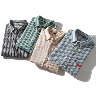 棉混纺面料！柔软细腻！秋季男士外贸色织格纹休闲百搭长袖衬衫潮