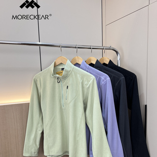 户外轻量化！男女可穿！外贸男装秋冬方格绒蓄热保暖半拉链抓绒衣