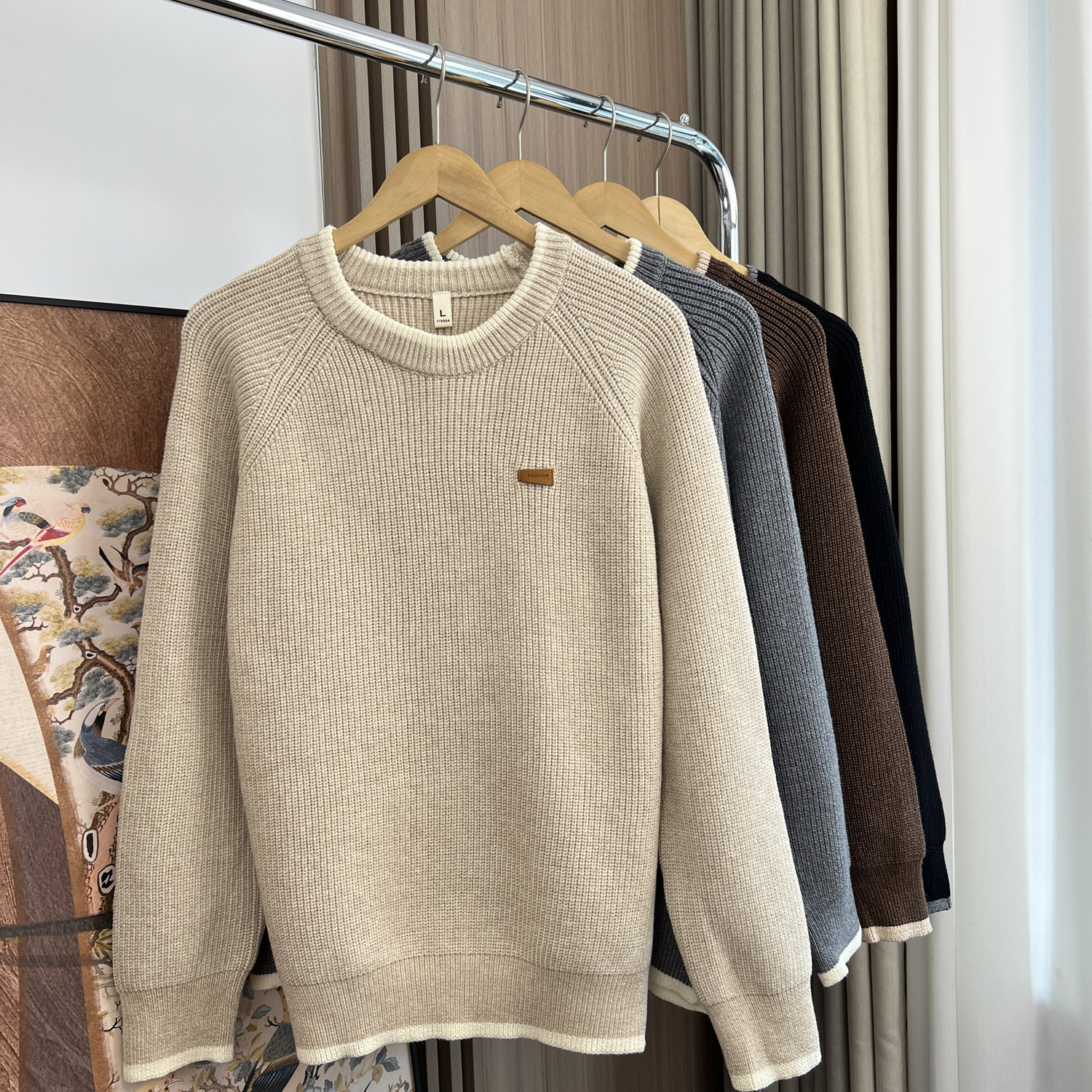 粗织圆领针织衫毛衣外套