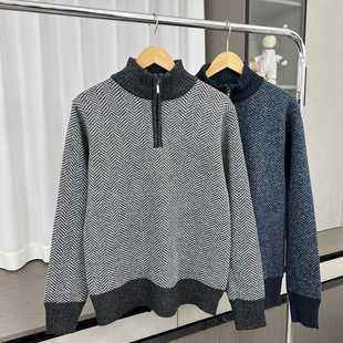 秋冬舒适保暖针织衫 外贸男装 半拉链毛衣 内里加绒 北欧设计师线