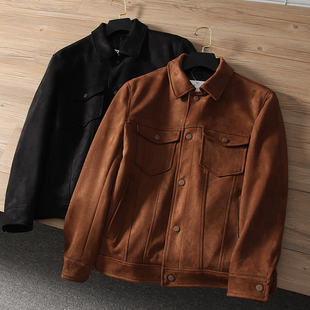 出戏班牙！美式复古麂皮绒！外贸男装春秋季休闲时尚翻领夹克外套