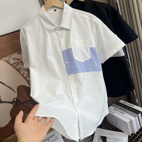 超显气质！撞色设计！外贸男装夏季百搭顺滑透气舒适短袖休闲衬衫