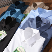 双丝光桑蚕丝贡绸 春男士 外贸纯色弹性抗皱免烫长袖 柜499 衬衫