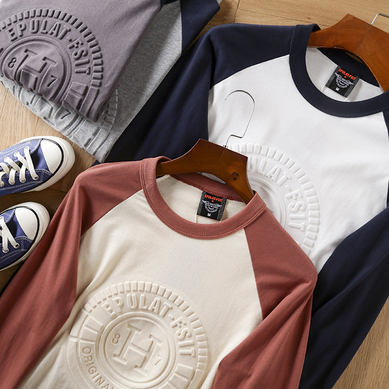美式外贸男装休闲圆领长袖T恤