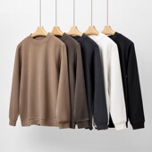 高级感280g T恤打底衫 秋冬男士 外贸斜纹抓绒内搭宽松小立领长袖