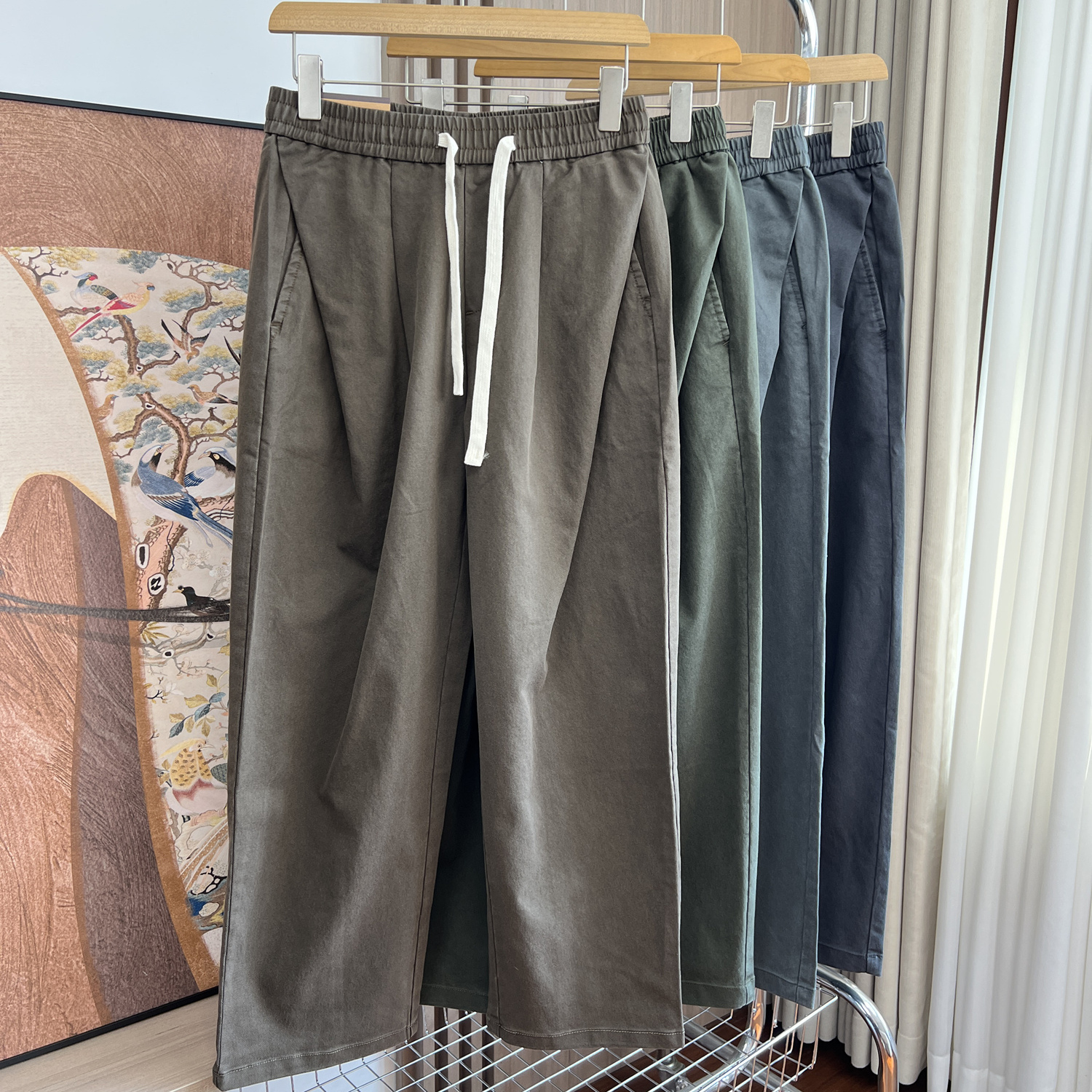 自留推荐！挺括垂顺！外贸男装秋季松紧腰抽绳百搭舒适直筒休闲裤