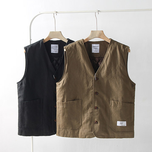 时尚V领复古休闲棉马甲