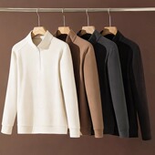 T恤打底衫 轻柔暖糯 外贸男装 秋冬半拉链弹力长袖 莱赛尔 桑蚕丝