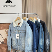 日单 外贸休闲百搭翻领牛仔夹克外套 男士 内里仿羊羔绒 秋冬季