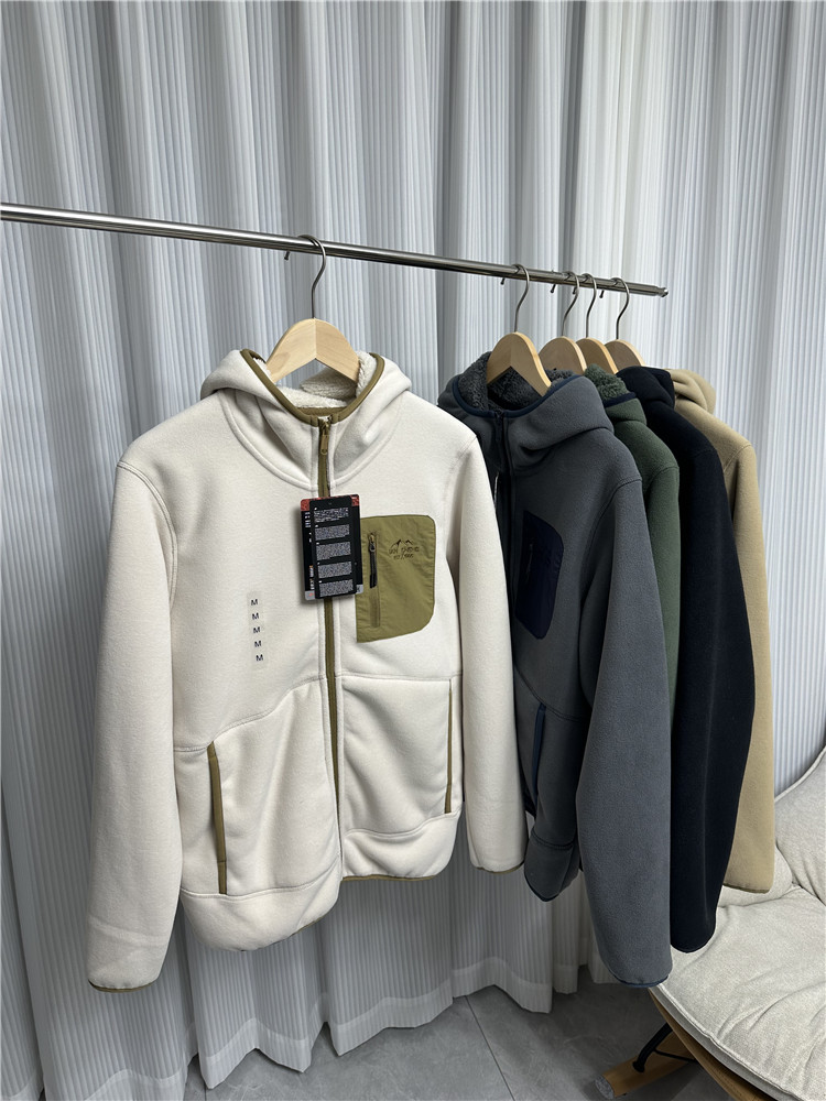 情侣款加绒加厚摇粒绒连帽外套