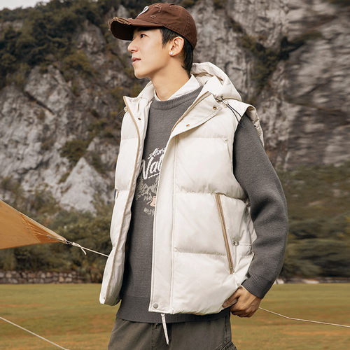 男女同款！防风保暖！外贸男装秋冬户外防泼水连帽羽绒马甲外套潮