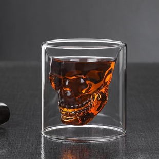 猫创意网红双层玻璃髅头杯ins咖啡杯鸡尾酒杯异形个性酒杯玻璃杯