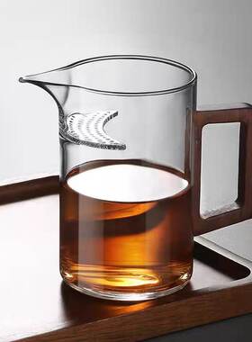 月牙泡茶杯公道杯木把玻璃茶漏