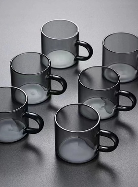 q浅茗轩烟灰色玻璃小茶杯透黑小杯子耐高温品茗杯主人杯小把杯