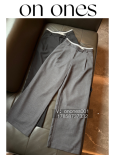 显瘦直筒裤 onones高端女装 裤 拼接腰头条纹西装 高级 2026小众设计款