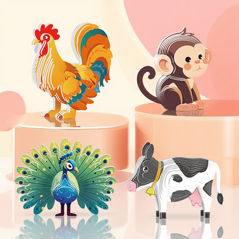 孔雀3D立体拼图纸制DIY手工玩具
