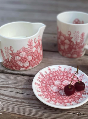 芬兰Arabia 胡薇拉Huvila粉玫瑰马克杯碗盘碟奶壶陶瓷餐具现货