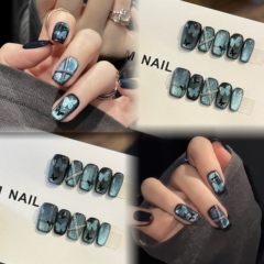 手工秋冬爆闪猫眼渐变蝴蝶链条暗黑甜酷美甲高级穿戴甲2025新款