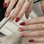 纯手工圣诞秋冬透红小花玻璃珠猫眼美甲穿戴甲短款 2025新款 高级感