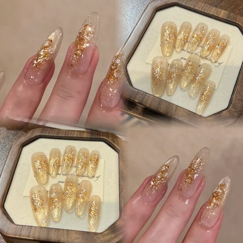 春夏金灿灿亮片猫眼贵气千金风美甲穿戴甲长款高级感