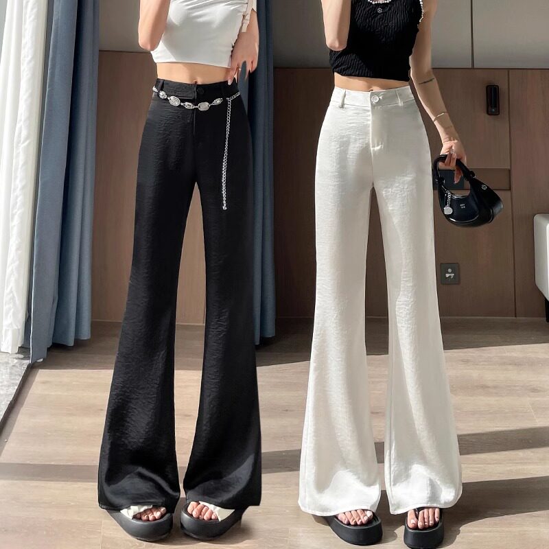 冰丝微喇叭裤女夏季薄款2026新款高腰显瘦垂感醋酸缎面休闲西装裤
