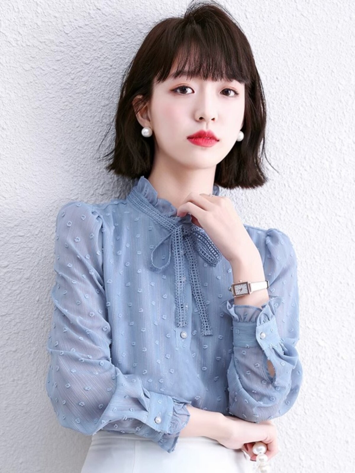 雪纺衫女春秋2025新款宽松显瘦时尚衬衫洋气长袖打底小衫衬衣上衣