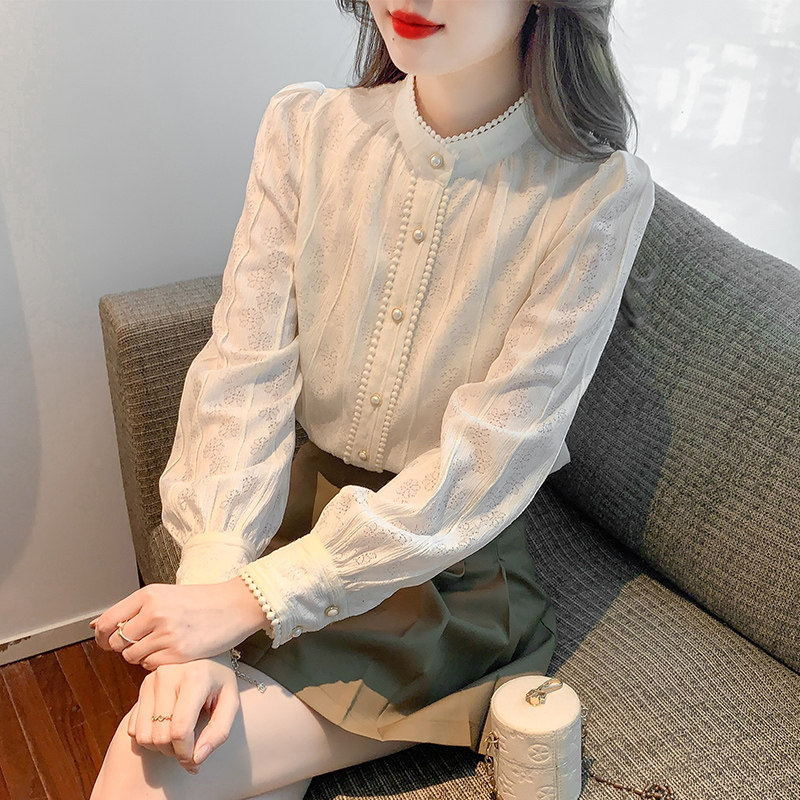 半高领蕾丝打底衫女内搭春秋2025年新款宽松显瘦薄款长袖衬衫上衣