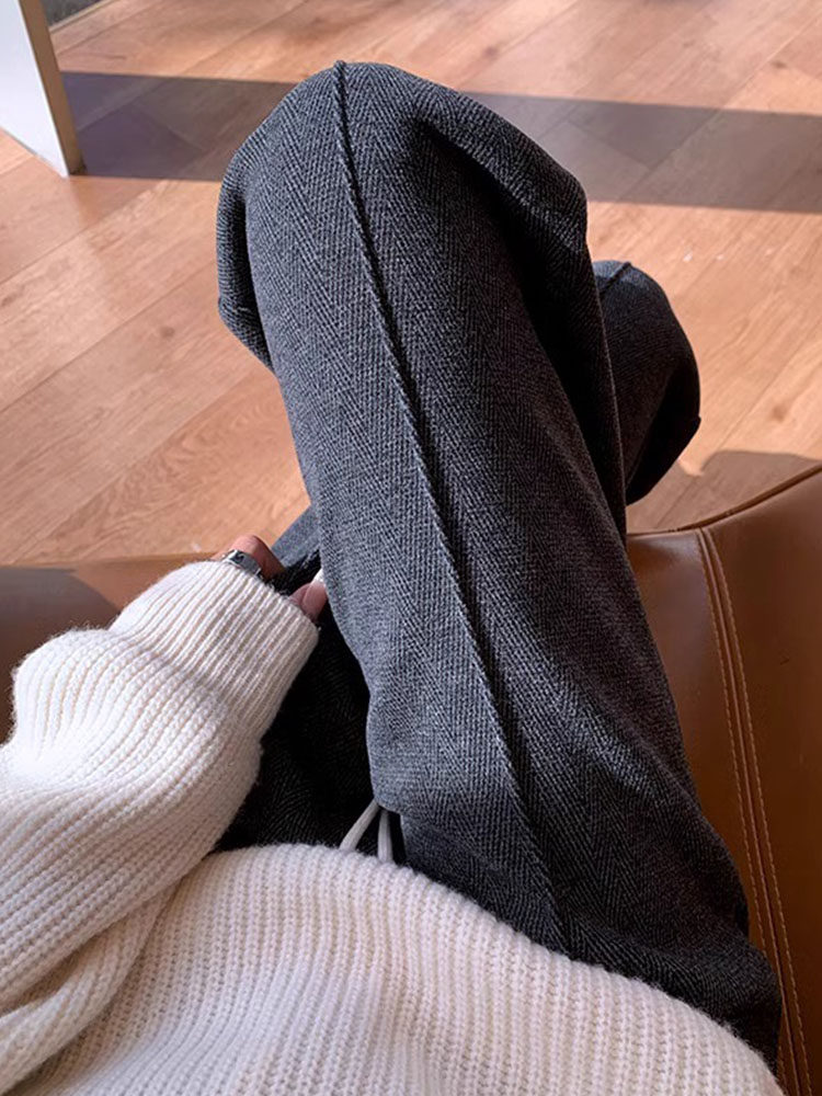 毛呢休闲裤女春秋2025年新款高腰显瘦小个子薄款窄版阔腿直筒裤子