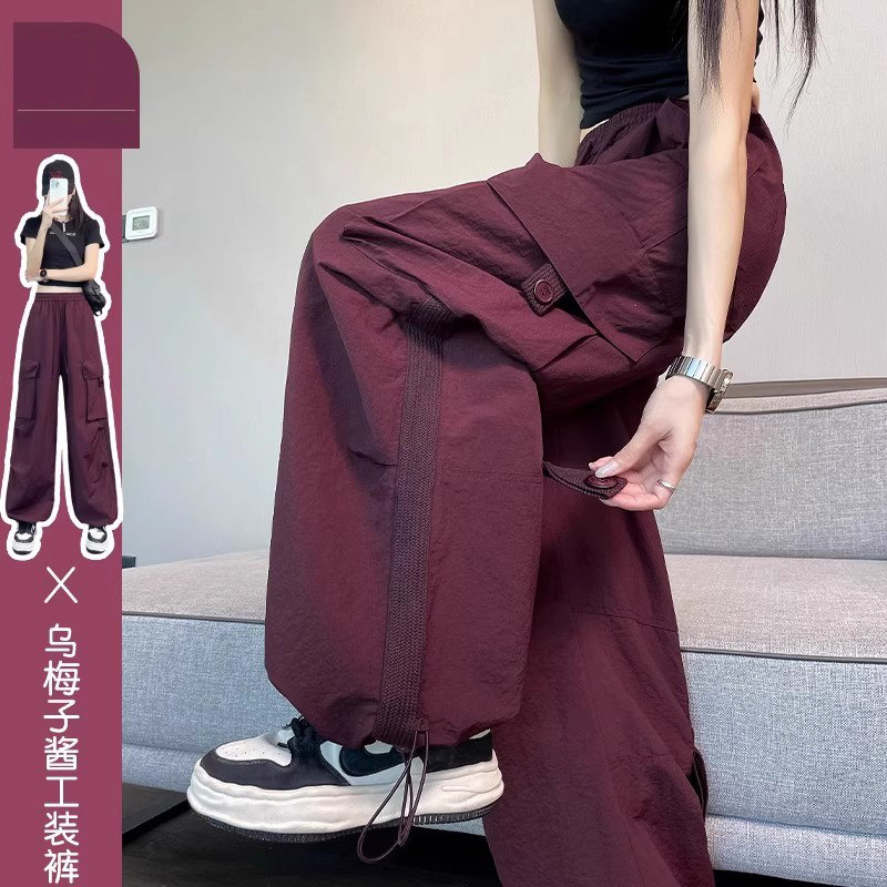 冰丝工装裤女夏季薄款2026新款高腰直筒酷飒风小个子休闲运动裤子