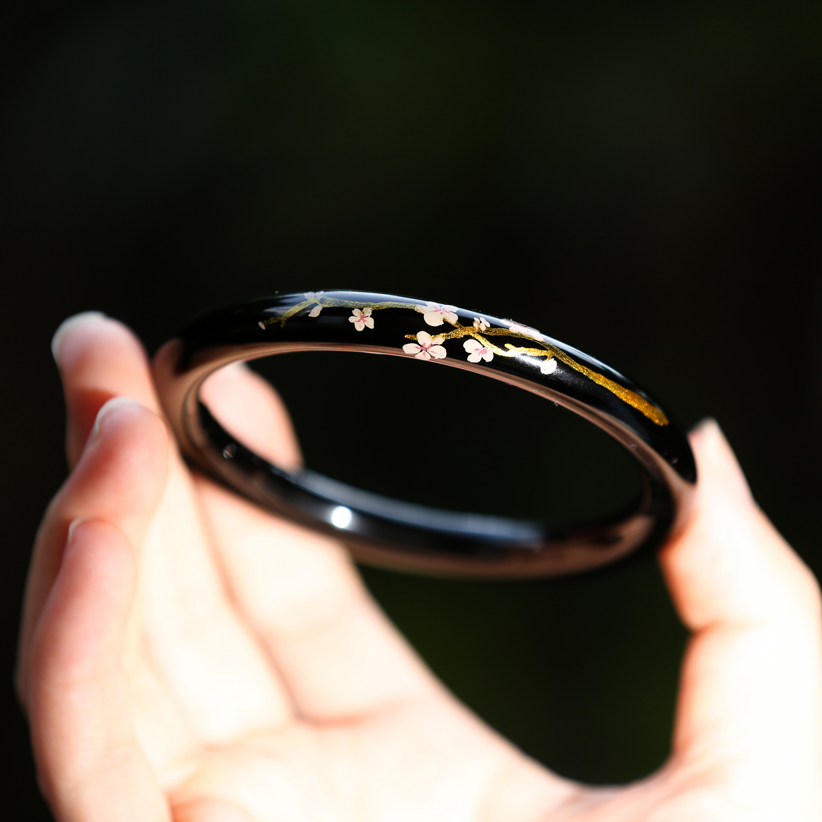 黑色樱花鎏金漆器中国风手作