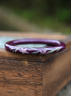 非遗大漆紫底兰花手镯新中式