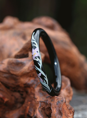 新中式非遗大漆黑色鸢尾花手镯