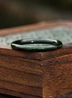 纯手工非遗大漆天然漆器手镯墨绿色素圈复古新中式简约大气镯子女