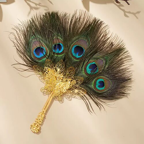 古风孔雀羽毛汉服表演团扇