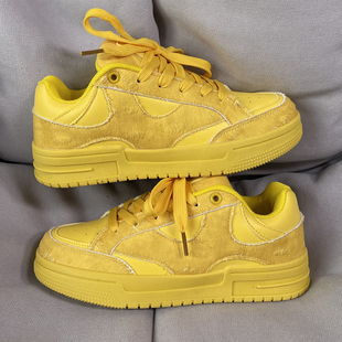 男女学生百搭运动板鞋 国潮男鞋 ins小众原创破坏风复古黄色面包鞋