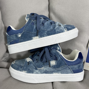 男校园情侣百搭运动滑板鞋 鞋 子男ins小众设计破烂水洗牛仔面包鞋