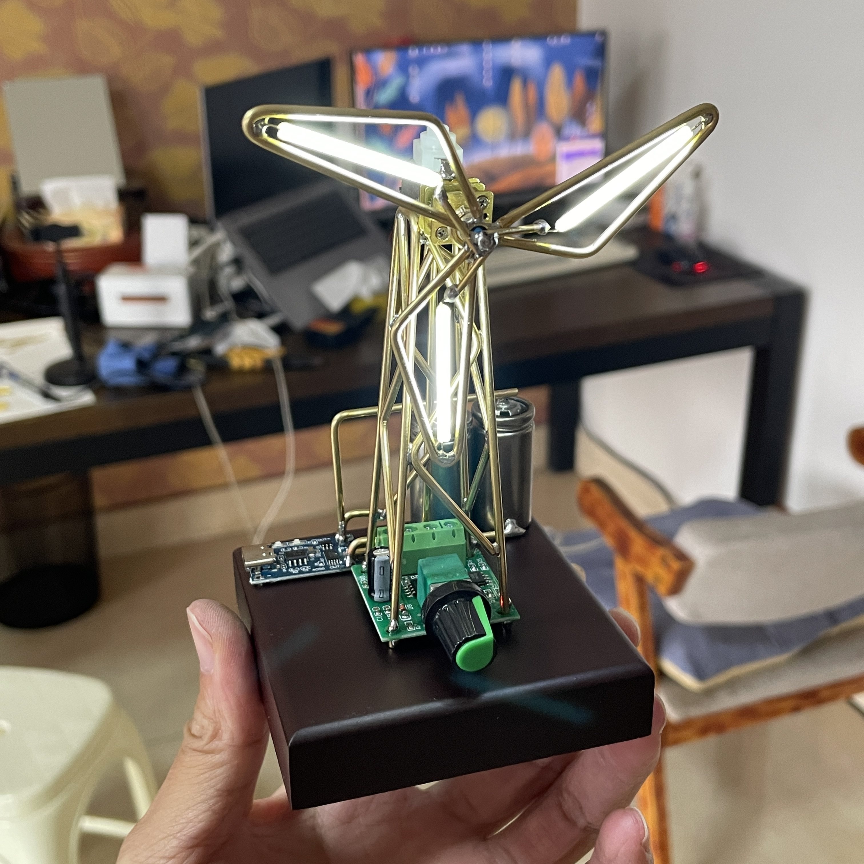 风车灯diy工业风桌面可转动铁塔创意灯图纸桌搭摆件 粗铜丝已折好